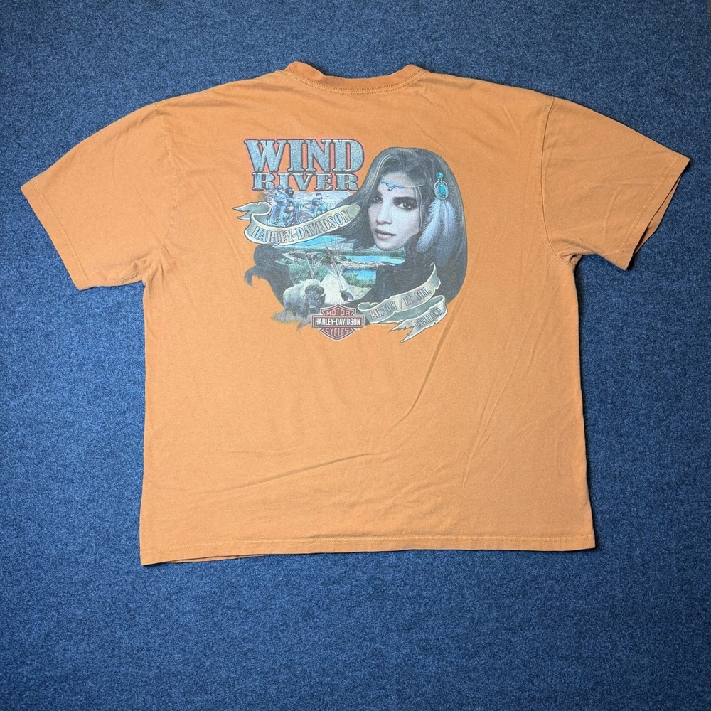 Harley Davidson T-Shirt Mens XL Orange Wind River Lawton OK Biker Graphic Tee